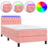 vidaXL Cama box spring colch&oacute;n y LED terciopelo rosa 90x190 cm