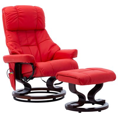 vidaXL Sillón reclinable de masaje cuero sintético madera curvada rojo