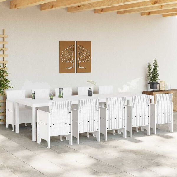 vidaXL Conjunto de Comedor de Jardín 11 pcs Blanco Ratán y acero