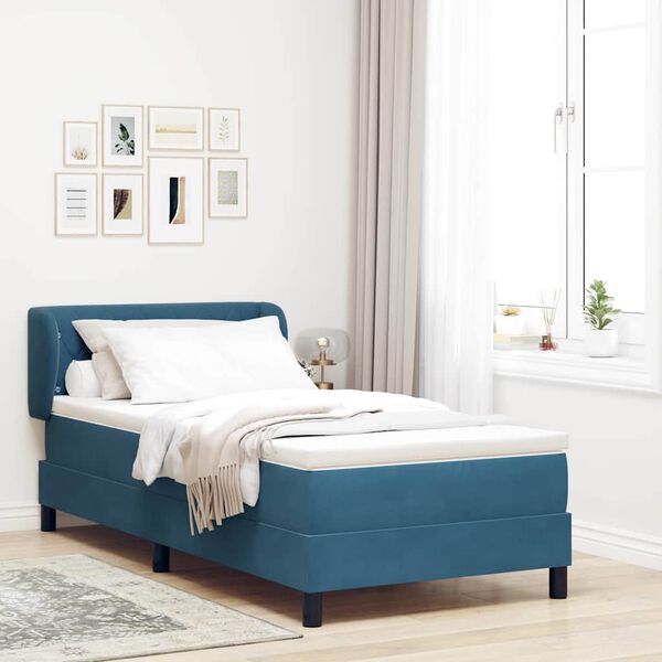 vidaXL Cama tipo Box Spring Azul oscuro 90 x 200 cm Terciopelo