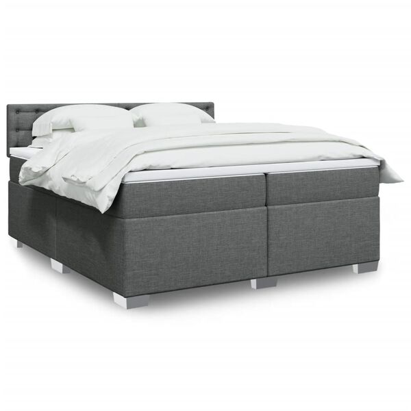 vidaXL Cama box spring con colch&oacute;n tela gris oscuro 200x200 cm