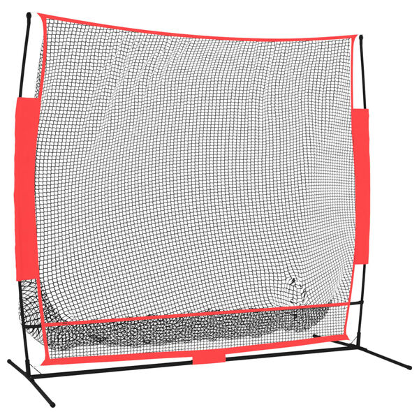 vidaXL Red de b&eacute;isbol port&aacute;til poli&eacute;ster negro y rojo 215x107x216 cm