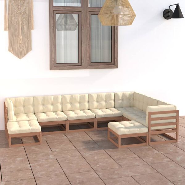 vidaXL Set de muebles de jard&iacute;n 9 pzs cojines madera pino marr&oacute;n miel