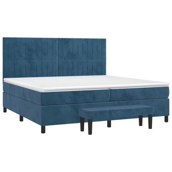 vidaXL Cama box spring con colch&oacute;n terciopelo azul oscuro 200x200 cm