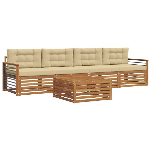 vidaXL Conjunto de sof&aacute;s de exterior con coj&iacute;n 5 pcs Natural y Beige