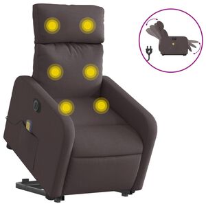 vidaXL Sill&oacute;n masaje el&eacute;ctrico reclinable elevable tela marr&oacute;n oscuro