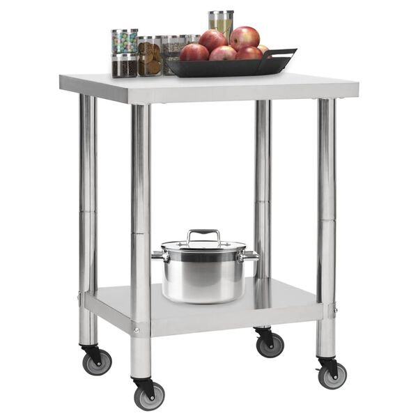 vidaXL Mesa de trabajo para cocina con ruedas acero inox 80x45x85 cm