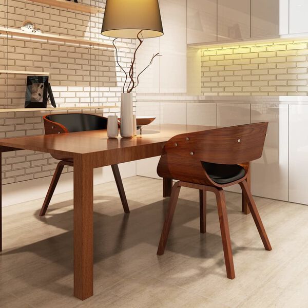 vidaXL Sillas de comedor 2 uds madera curvada y cuero sint&eacute;tico marr&oacute;n