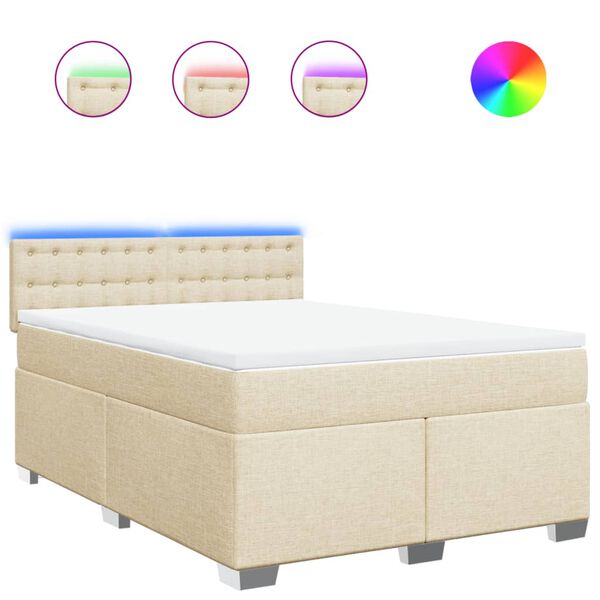 vidaXL Cama box spring con colch&oacute;n tela color crema 140x200 cm