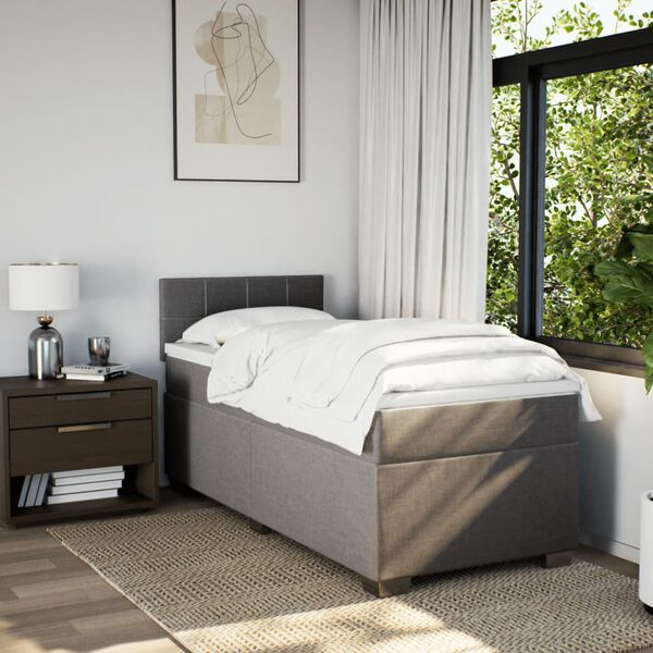 vidaXL Cama box spring con colch&oacute;n tela gris taupe 90x190 cm