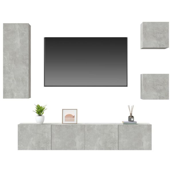 vidaXL Set de muebles de TV 5 pzas madera contrachapada gris hormigón