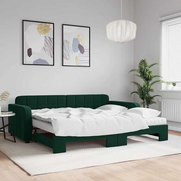 vidaXL Sof&aacute; cama nido con colch&oacute;n terciopelo verde oscuro 90x200 cm