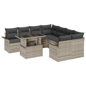 vidaXL Conjunto de sof&aacute; de jard&iacute;n 9 pcs Gris Claro rat&aacute;n sint&eacute;tico