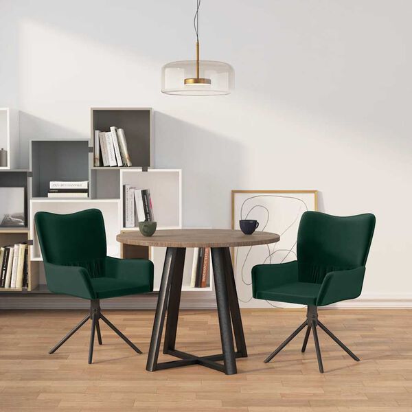 vidaXL Sillas de comedor giratorias 2 unidades terciopelo verde oscuro