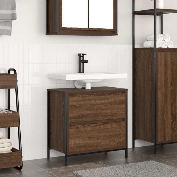 vidaXL Mueble de ba&ntilde;o con lavabo y cajones roble marr&oacute;n 60x34,5x60 cm