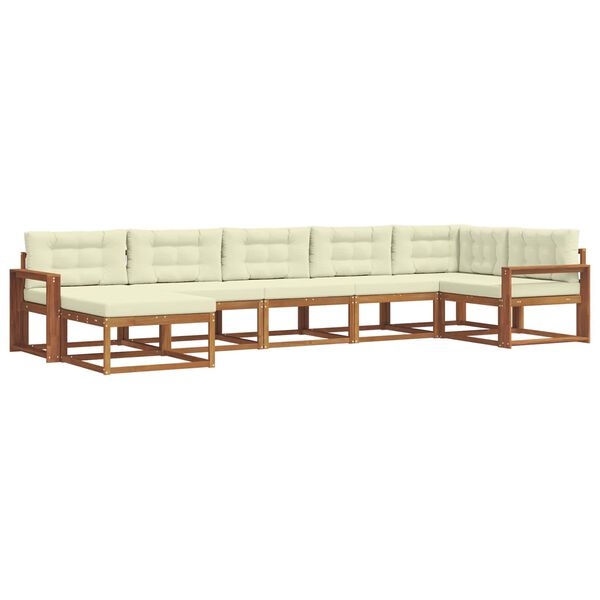 vidaXL Conjunto de sof&aacute;s de exterior con coj&iacute;n 7 pcs Natural y Crema