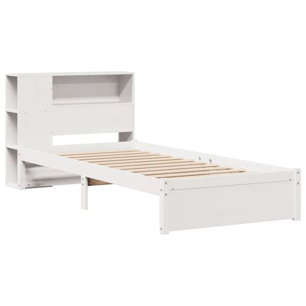 vidaXL Cama con estanter&iacute;a sin colch&oacute;n madera maciza blanco 90x200 cm