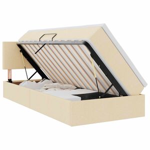 vidaXL Cama con almacenamiento y LED con LED Crema 90 x 190 cm tela