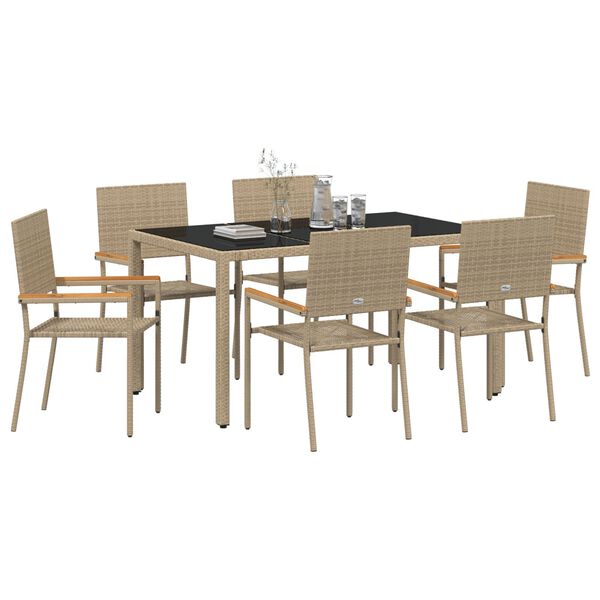vidaXL Conjunto de Comedor de Jardín 7 pcs Beige ratán sintético