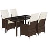 vidaXL Set comedor de jard&iacute;n 5 piezas y cojines rat&aacute;n sint&eacute;tico marr&oacute;n