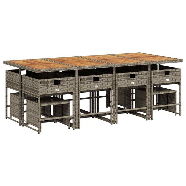 vidaXL Set comedor de jard&iacute;n con cojines 13 pzas rat&aacute;n sint&eacute;tico gris