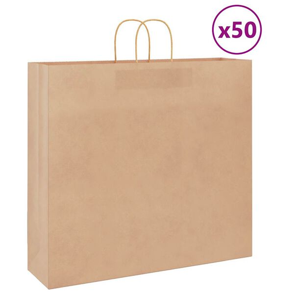 vidaXL Bolsas de papel con asas 50 uds marr&oacute;n 54x15x49 cm
