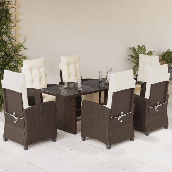 vidaXL Set comedor de jard&iacute;n 7 pzas con cojines rat&aacute;n sint&eacute;tico marr&oacute;n