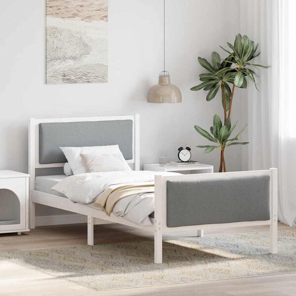 vidaXL Estructura de cama con cabecera Gris Claro 90 x 200 cm tela