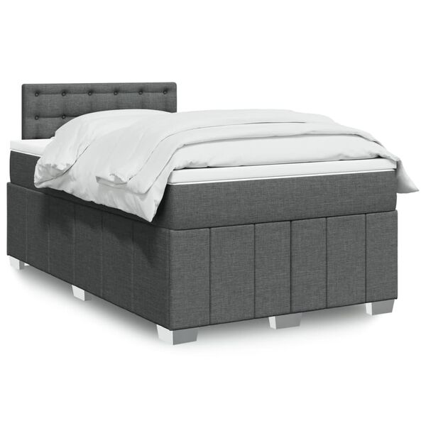 vidaXL Cama box spring con colch&oacute;n tela gris oscuro 120x200 cm