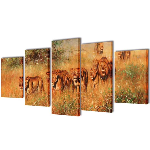 Set decorativo de lienzos para la pared modelo leones, 100 x 50 cm