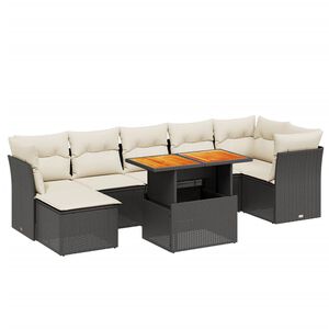 vidaXL Set de sof&aacute;s de jard&iacute;n 8 piezas y cojines rat&aacute;n sint&eacute;tico negro