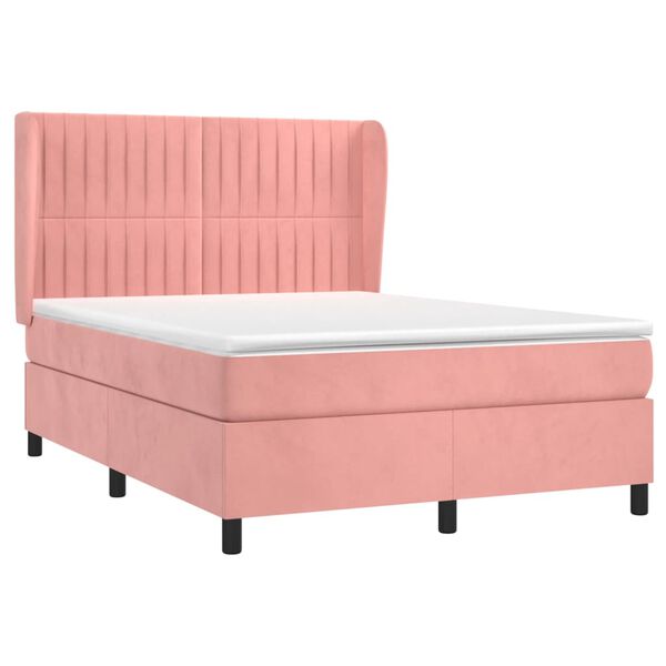 vidaXL Cama box spring con colch&oacute;n terciopelo rosa 140x200 cm