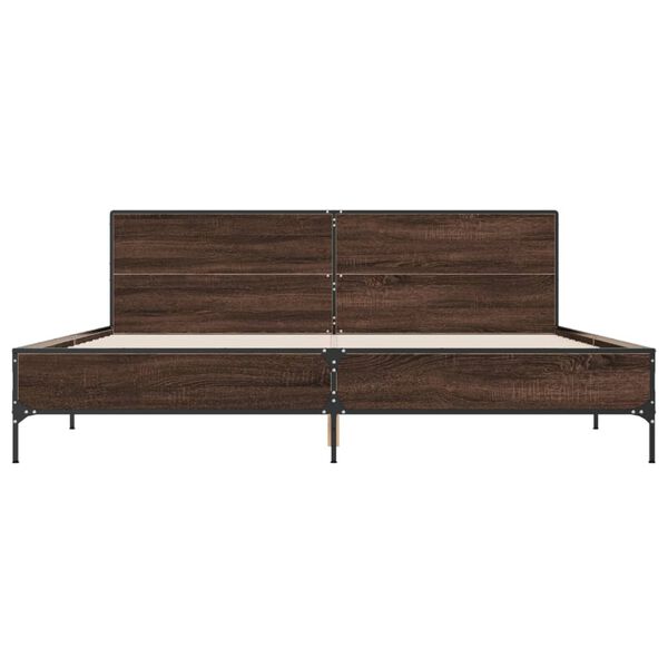 vidaXL Estructura cama madera ingenier&iacute;a metal marr&oacute;n roble 180x200 cm