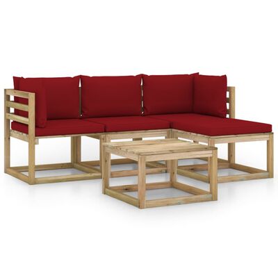 vidaXL Juego de muebles de jardín 5 piezas con cojines rojo tinto