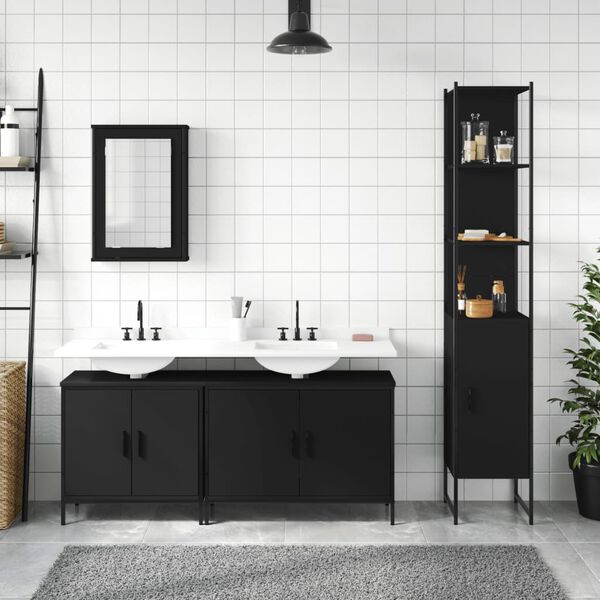 vidaXL Juego de muebles de ba&ntilde;o 4 pzas madera contrachapada negro