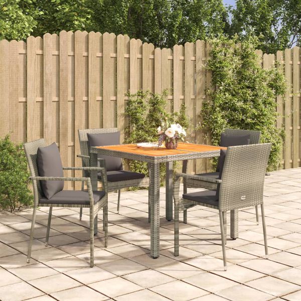 vidaXL Set comedor de jardín 5 piezas con cojines ratán sintético gris