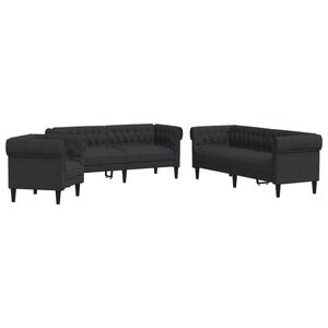 vidaXL Juego de sof&aacute;s 3 piezas tela negro