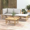 vidaXL Set de muebles de jardín 4 piezas bambú y cojines gris claro