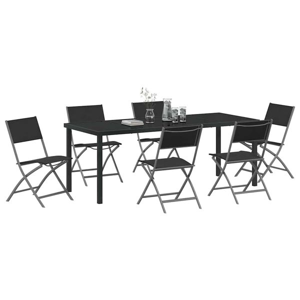 vidaXL Conjunto de Comedor de Jard&iacute;n 7 pcs Negro