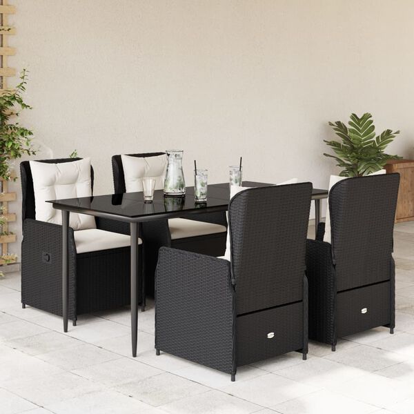 vidaXL Set de muebles jard&iacute;n 5 pzas con cojines rat&aacute;n sint&eacute;tico negro