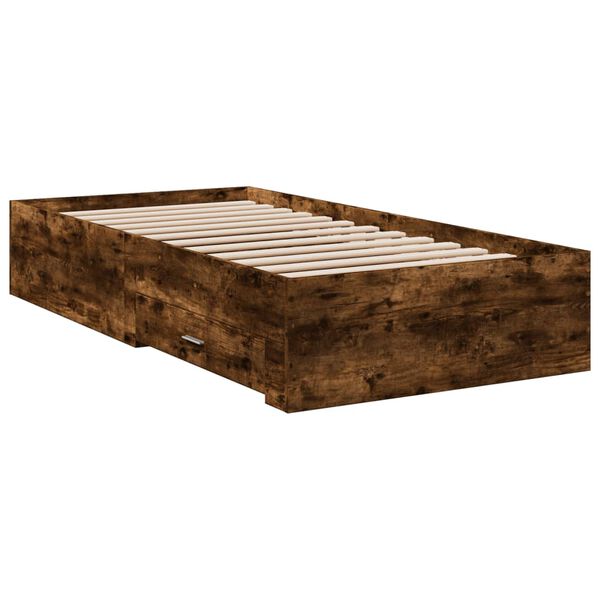 vidaXL Cama con cajones madera de ingenier&iacute;a roble ahumado 90x190 cm