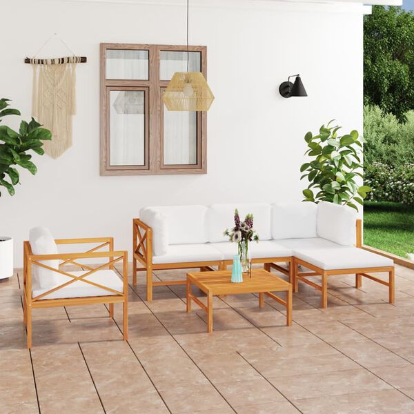 vidaXL Set de muebles de jard&iacute;n 6 pzas madera de teca y cojines crema