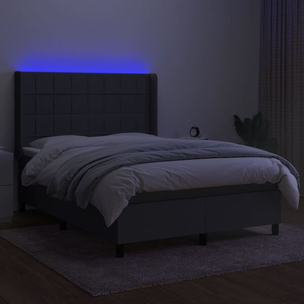 vidaXL Cama box spring colch&oacute;n y luces LED tela gris oscuro 140x200 cm