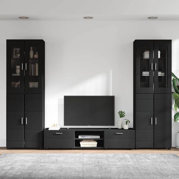 vidaXL Conjunto de mueble de TV FLORIN Negro Madera de ingenier&iacute;a