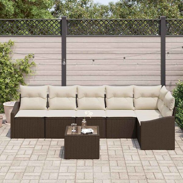 vidaXL Conjunto de sof&aacute; de jard&iacute;n 7 pcs Marr&oacute;n Polirat&aacute;n