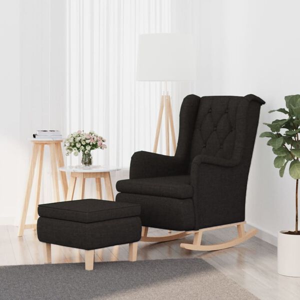 vidaXL Sill&oacute;n con patas mecedoras y taburete de tela negro