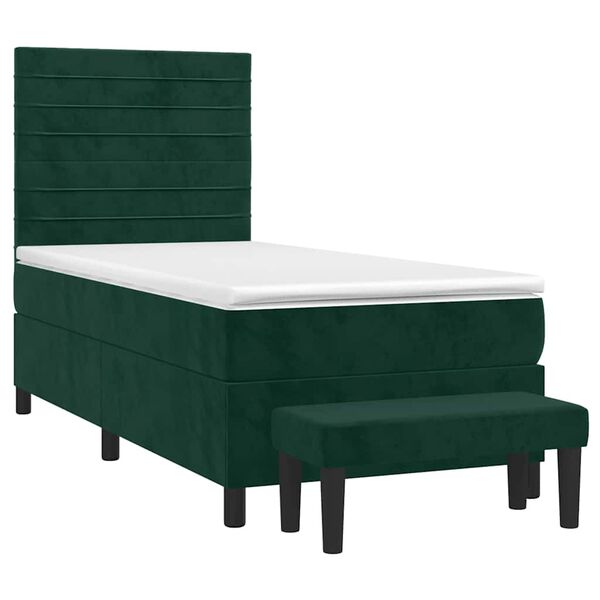 vidaXL Cama box spring con colch&oacute;n terciopelo verde oscuro 90x190 cm
