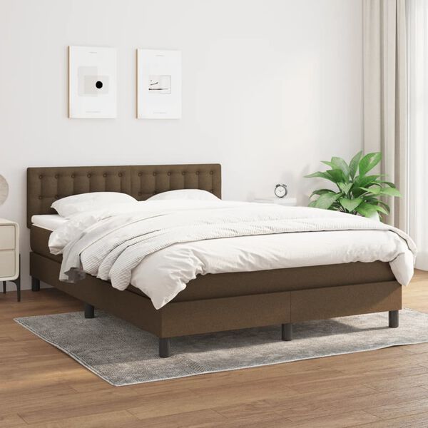 vidaXL Cama box spring con colch&oacute;n tela marr&oacute;n oscuro 140x200 cm