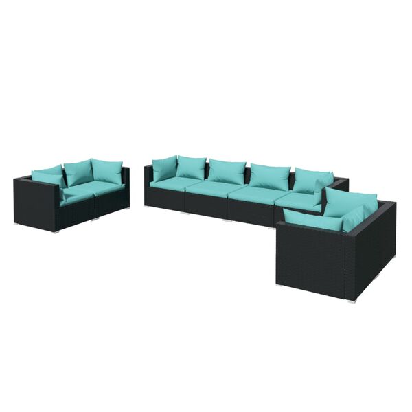 vidaXL Set de muebles de jard&iacute;n 8 pzas y cojines rat&aacute;n sint&eacute;tico negro
