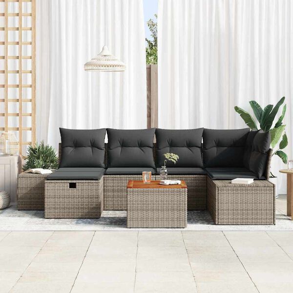 vidaXL Conjunto de sof&aacute;s de jard&iacute;n 7 pcs Gris rat&aacute;n sint&eacute;tico